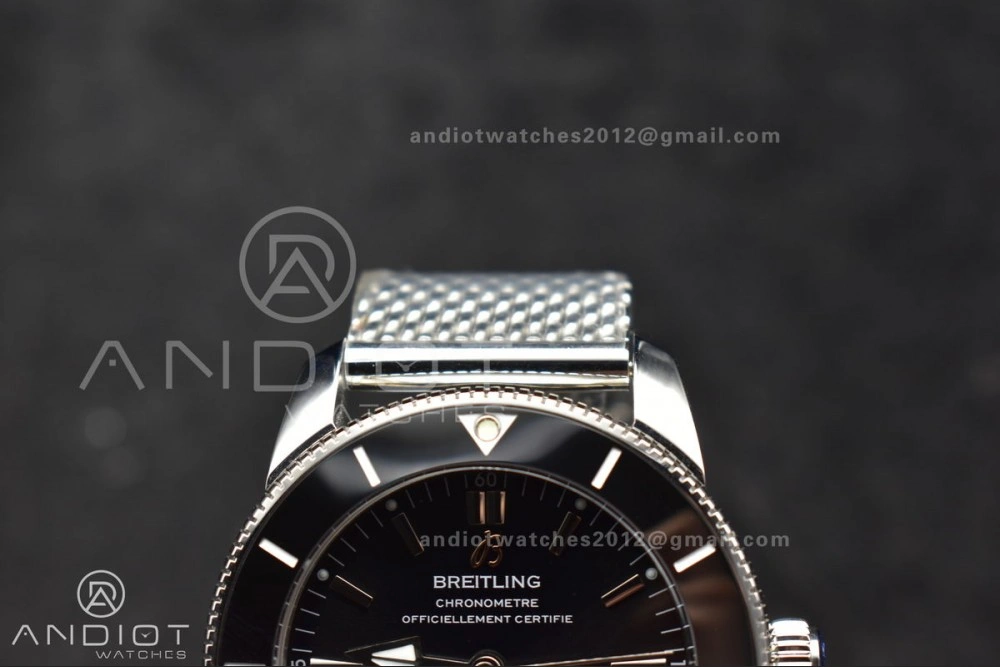 Super Ocean Heritage II BLSF 42mm SS Black Dial Black Ceramic Bezel on SS Mesh Bracelet A ModernLook 194