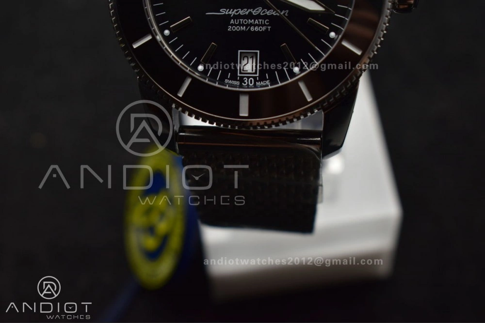 Super Ocean Heritage II BLSF 42mm SS Black Dial Black Ceramic Bezel on SS Mesh Bracelet A ModernLook 194