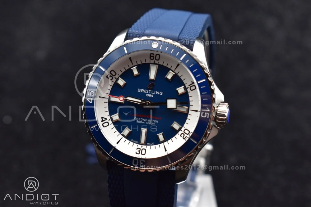 SuperOcean Automatic 42 SS BLSF 1:1 Best Edition Blue Dial on Blue Rubber Strap A FashionForward 201