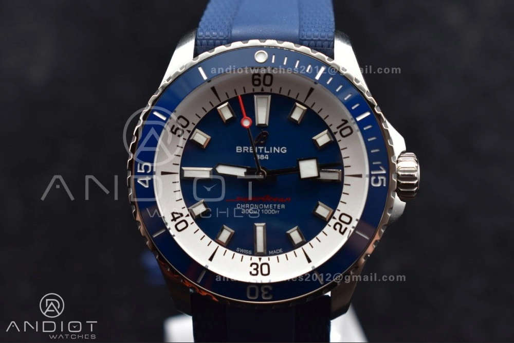 SuperOcean Automatic 42 SS BLSF 1:1 Best Edition Blue Dial on Blue Rubber Strap A FashionForward 201
