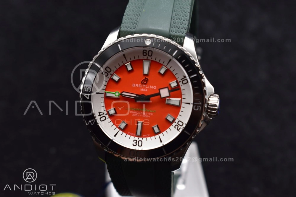 Bright SuperOcean Automatic 42 SS BLSF 1:1 Best Edition Orange Dial on Green Rubber Strap A 195