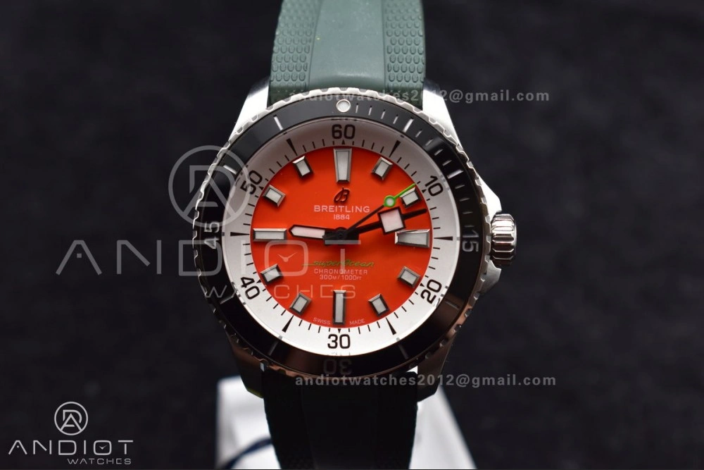 FashionForward SuperOcean Automatic 42 SS BLSF 1:1 Best Edition Orange Dial on Green Rubber Strap A 1164
