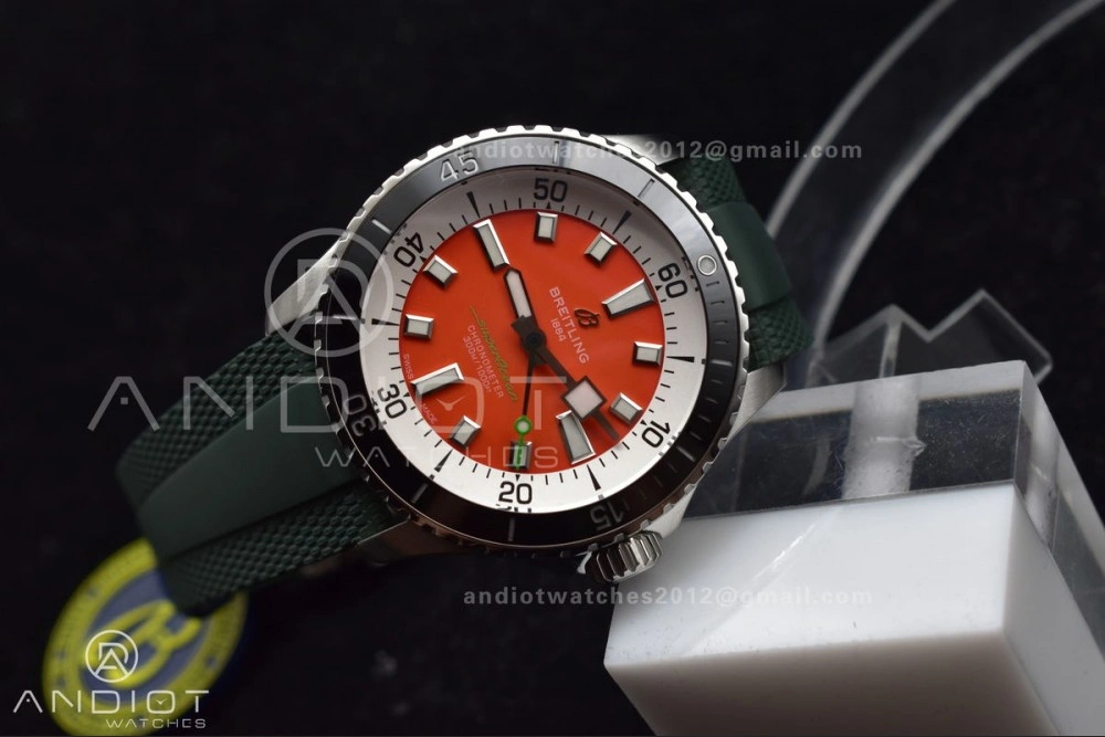 FashionForward SuperOcean Automatic 42 SS BLSF 1:1 Best Edition Orange Dial on Green Rubber Strap A 1164