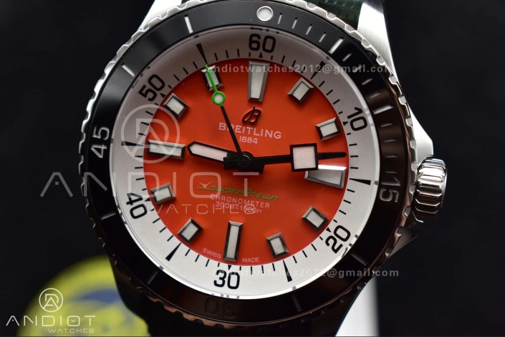 FashionForward SuperOcean Automatic 42 SS BLSF 1:1 Best Edition Orange Dial on Green Rubber Strap A 1164