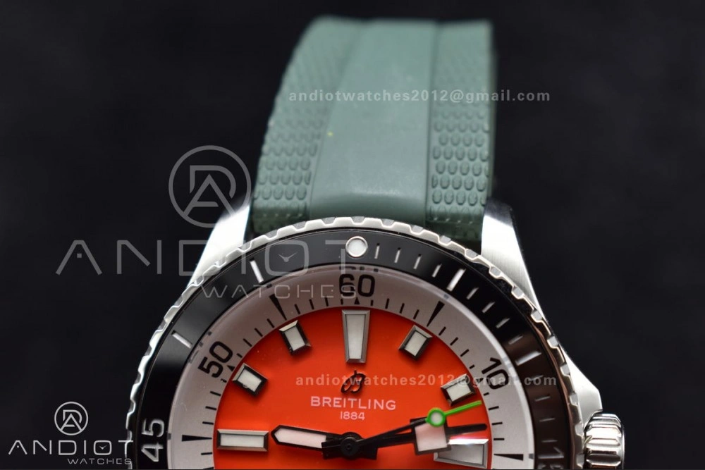 FashionForward SuperOcean Automatic 42 SS BLSF 1:1 Best Edition Orange Dial on Green Rubber Strap A 1164