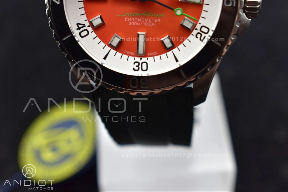 FashionForward SuperOcean Automatic 42 SS BLSF 1:1 Best Edition Orange Dial on Green Rubber Strap A 1164