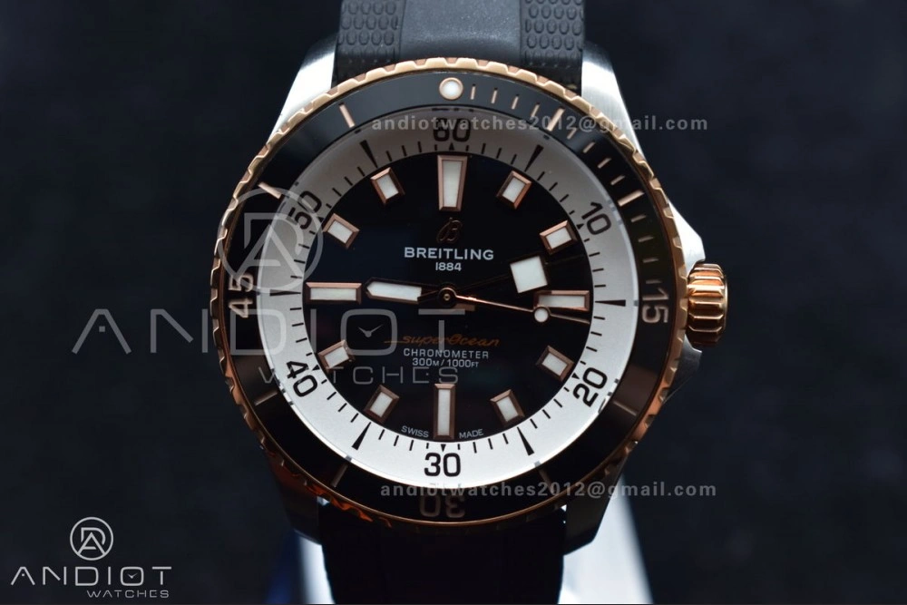 SuperOcean Automatic 42 SS RG BLSF 1:1 Best Edition Black Dial on Black Rubber Strap A Comfortable 1165