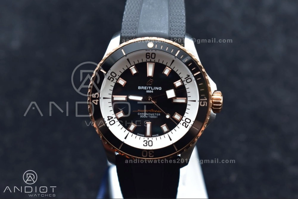 SuperOcean Automatic 42 SS RG BLSF 1:1 Best Edition Black Dial on Black Rubber Strap A Comfortable 1165