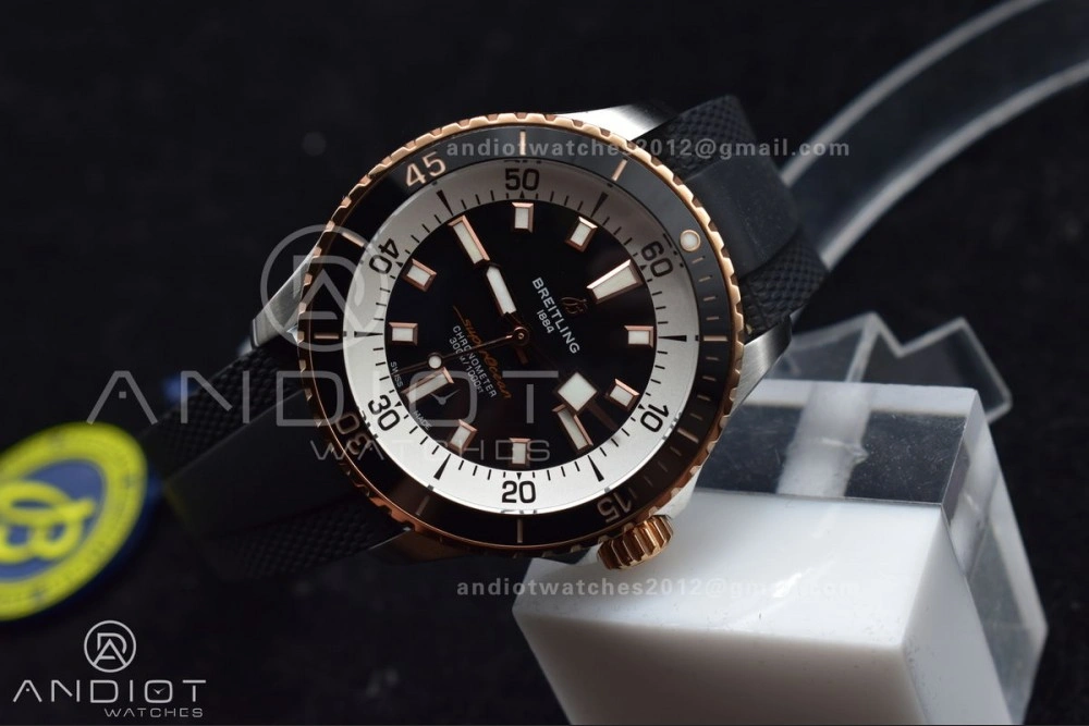 SuperOcean Automatic 42 SS RG BLSF 1:1 Best Edition Black Dial on Black Rubber Strap A Comfortable 1165