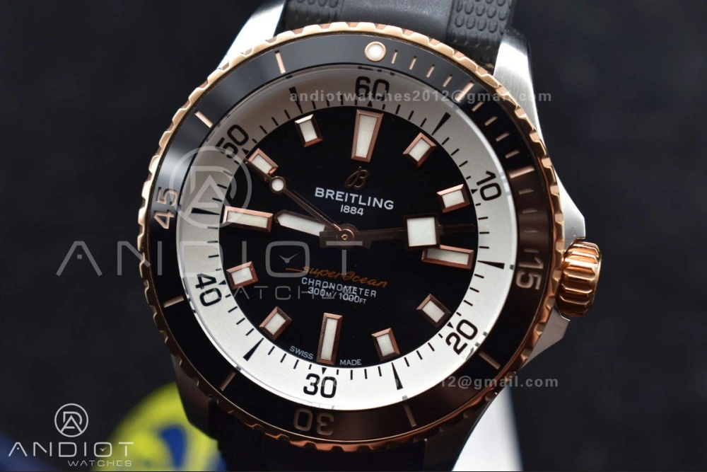 SuperOcean Automatic 42 SS RG BLSF 1:1 Best Edition Black Dial on Black Rubber Strap A Comfortable 1165