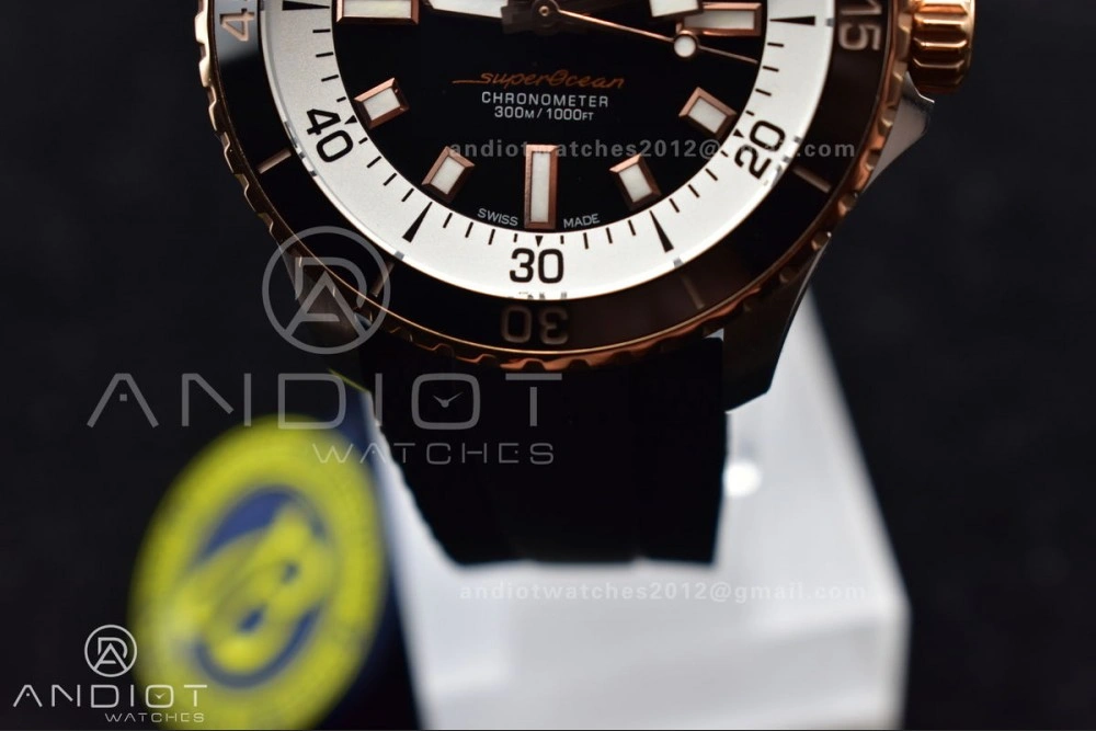 SuperOcean Automatic 42 SS RG BLSF 1:1 Best Edition Black Dial on Black Rubber Strap A Comfortable 1165