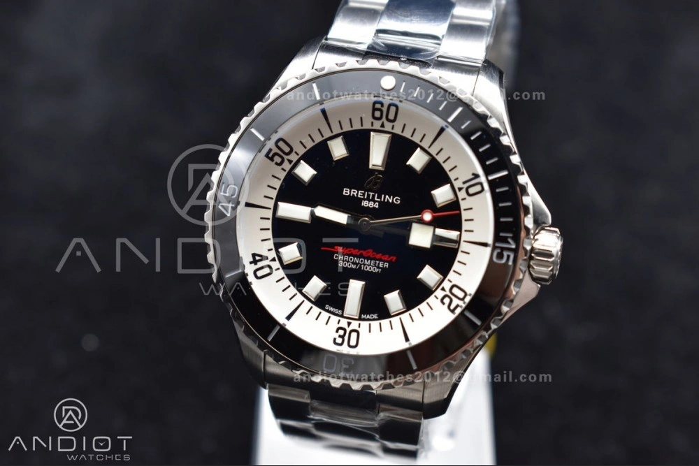 Sophisticated SuperOcean Automatic 44 TF 1:1 Best Edition Black White Dial on SS Bracelet A 177