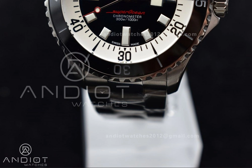 Sophisticated SuperOcean Automatic 44 TF 1:1 Best Edition Black White Dial on SS Bracelet A 177