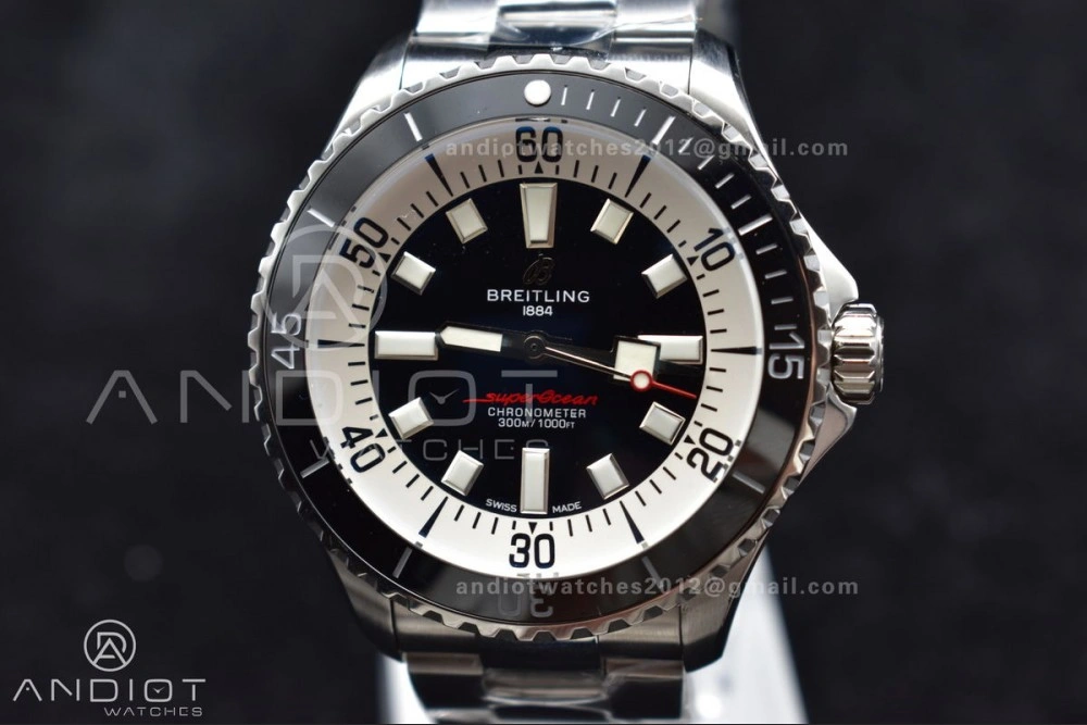 Sophisticated SuperOcean Automatic 44 TF 1:1 Best Edition Black White Dial on SS Bracelet A 177