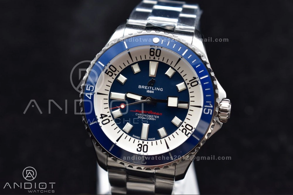 SuperOcean Automatic 44 TF 1:1 Best Edition Blue Ceramic Bezel Blue White Dial on SS Bracelet A Thermal 482
