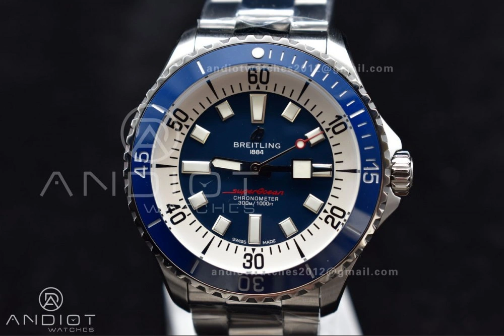 SuperOcean Automatic 44 TF 1:1 Best Edition Blue Ceramic Bezel Blue White Dial on SS Bracelet A Thermal 482