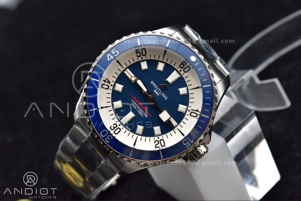 SuperOcean Automatic 44 TF 1:1 Best Edition Blue Ceramic Bezel Blue White Dial on SS Bracelet A Thermal 482
