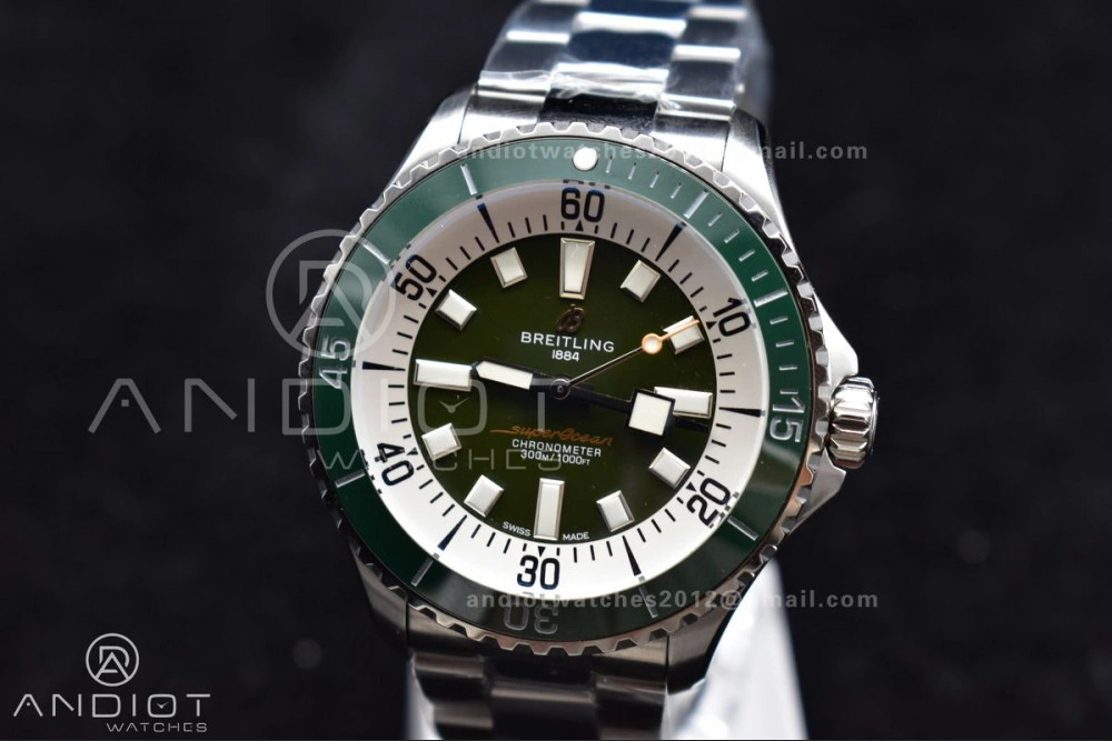 SuperOcean Automatic 44 TF 1:1 Best Edition Green Ceramic Bezel Green White Dial on SS Bracelet A EasyMatch 168