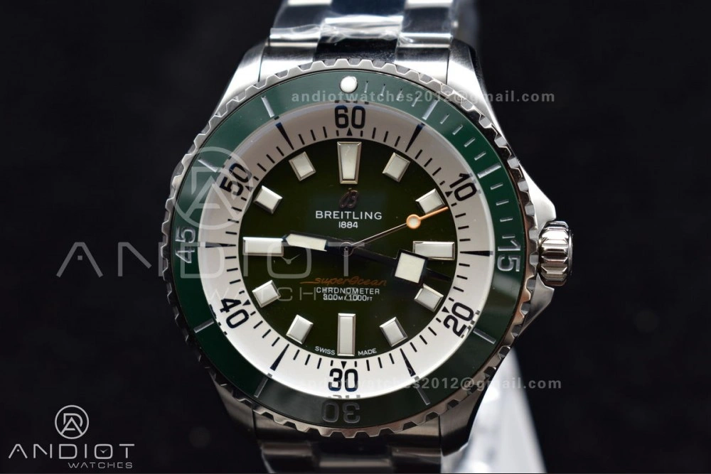 SuperOcean Automatic 44 TF 1:1 Best Edition Green Ceramic Bezel Green White Dial on SS Bracelet A EasyMatch 168