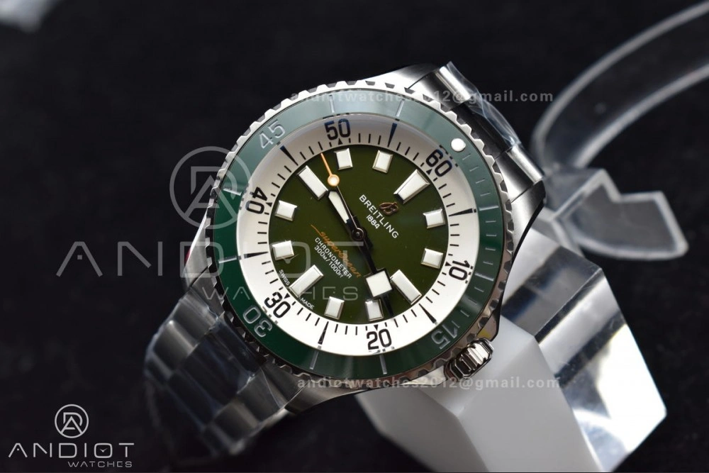 SuperOcean Automatic 44 TF 1:1 Best Edition Green Ceramic Bezel Green White Dial on SS Bracelet A EasyMatch 168