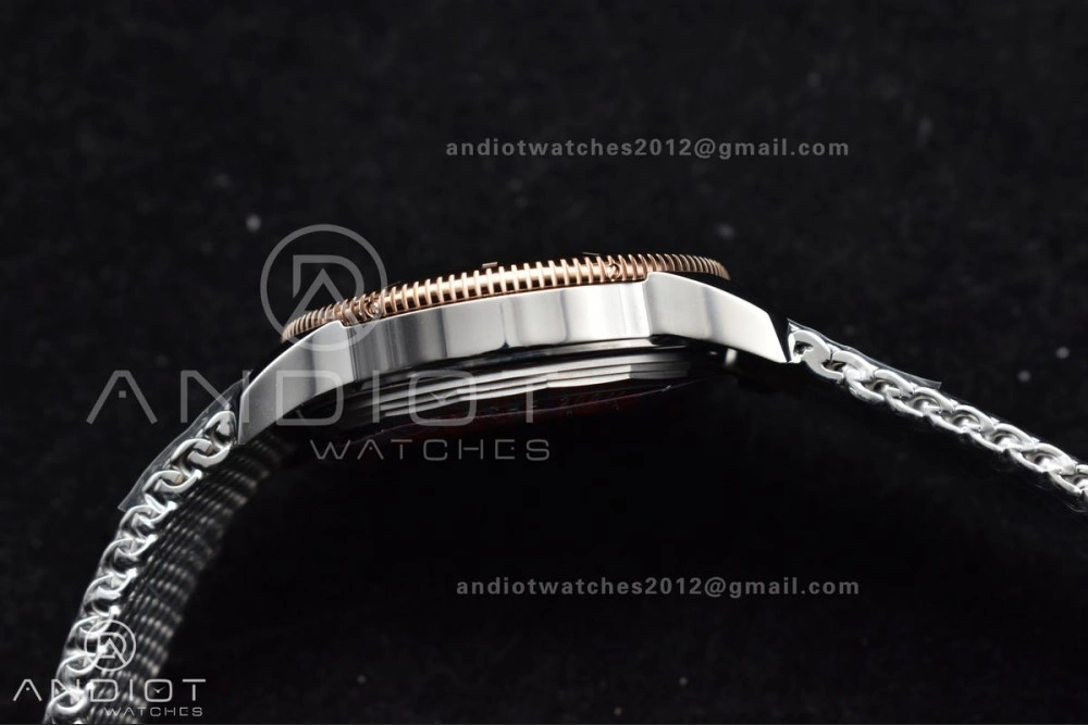 Effortless SuperOcean Heritage II BLSF 42mm SS Black Dial Black Ceramic Bezel on RG Bezel and Rubber Bracelet A 203