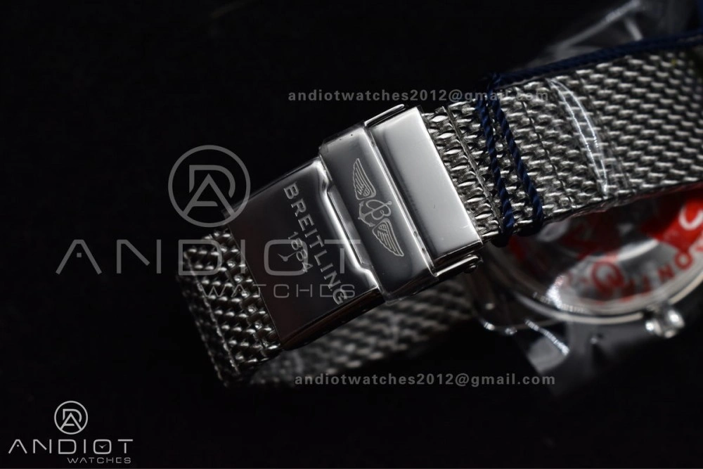 Supportive SuperOcean Heritage II BLSF 42mm SS Blue Dial Blue Ceramic Bezel on RG Bezel and Mesh Bracelet A 204