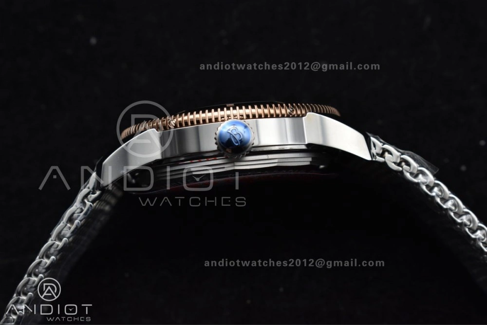 Supportive SuperOcean Heritage II BLSF 42mm SS Blue Dial Blue Ceramic Bezel on RG Bezel and Mesh Bracelet A 204