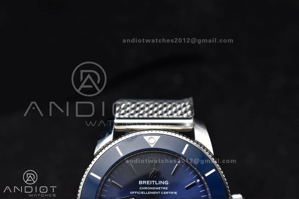 SuperOcean Heritage II BLSF 42mm SS Blue Dial Blue Ceramic Bezel on SS Mesh Bracelet A Lightweight 206