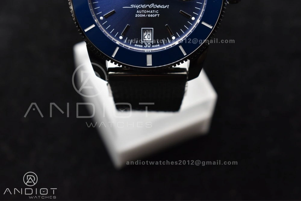 SuperOcean Heritage II BLSF 42mm SS Blue Dial Blue Ceramic Bezel on SS Mesh Bracelet A Lightweight 206