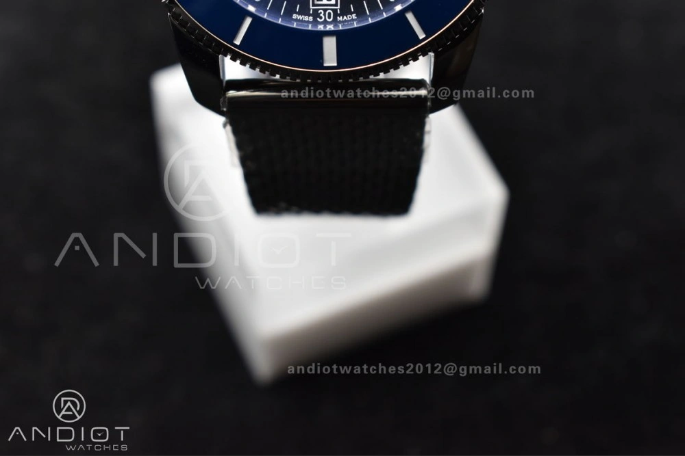 SuperOcean Heritage II BLSF 42mm SS Blue Dial Blue Ceramic Bezel on SS Mesh Bracelet A Lightweight 206