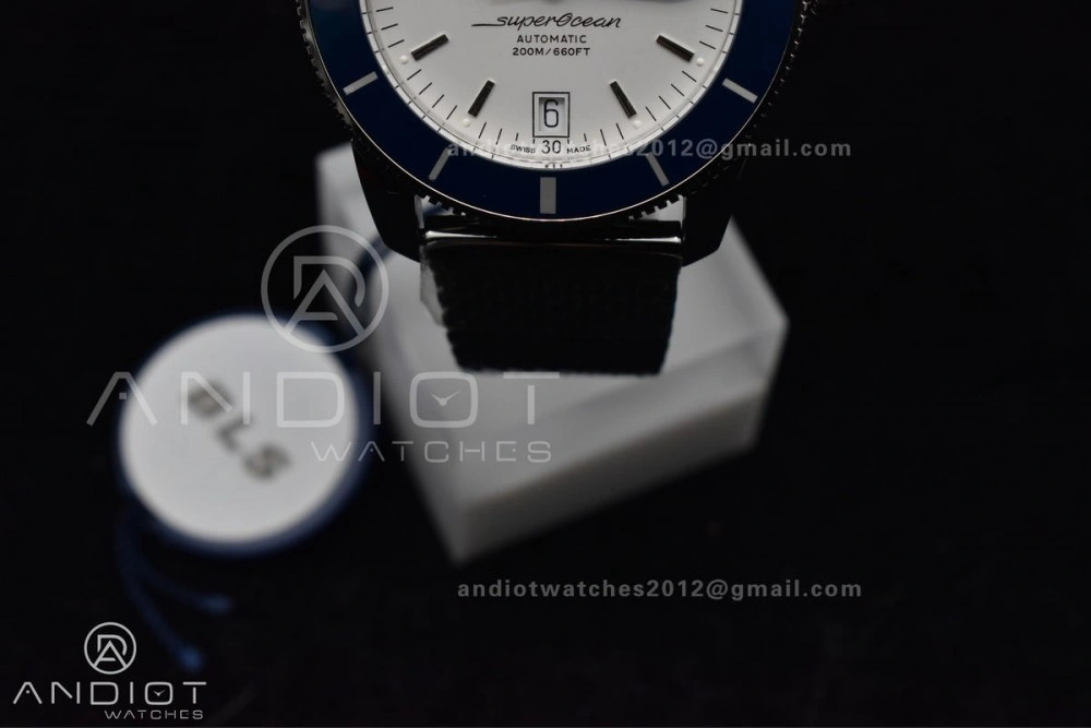 SuperOcean Heritage II BLSF 42mm SS White Dial Blue Ceramic Bezel on SS Mesh Bracelet A MultiPurpose 207