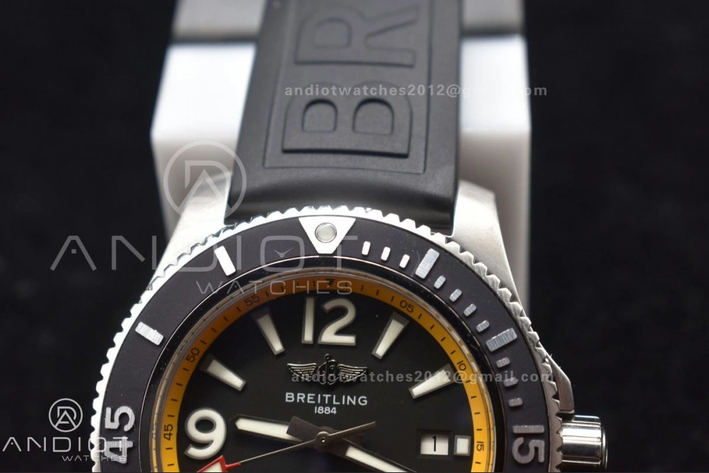 Superocean Automatic 44 TF 1:1 Best Edition Black Dial and Bezel with Yellow Rehaut On Black Rubber Strap A Comfortable 169