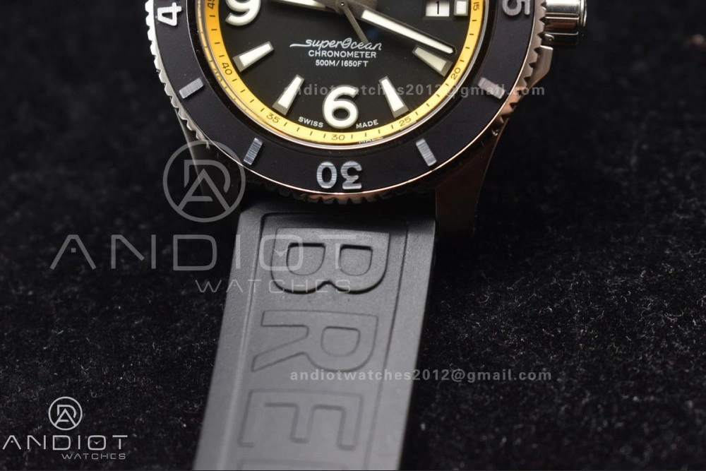 Superocean Automatic 44 TF 1:1 Best Edition Black Dial and Bezel with Yellow Rehaut On Black Rubber Strap A Comfortable 169