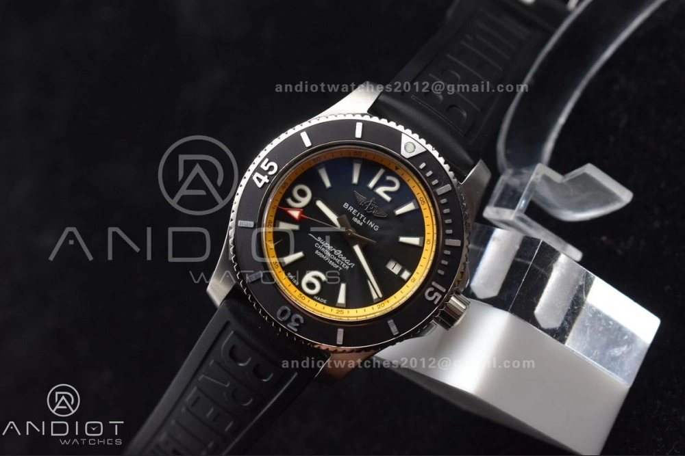 Superocean Automatic 44 TF 1:1 Best Edition Black Dial and Bezel with Yellow Rehaut On Black Rubber Strap A Comfortable 169