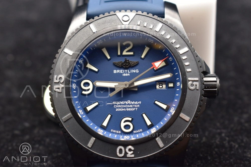 Superocean Automatic 44 TF 1:1 Best Edition Blue Dial Black Bezel On Black Rubber Strap A OdorResistant 205