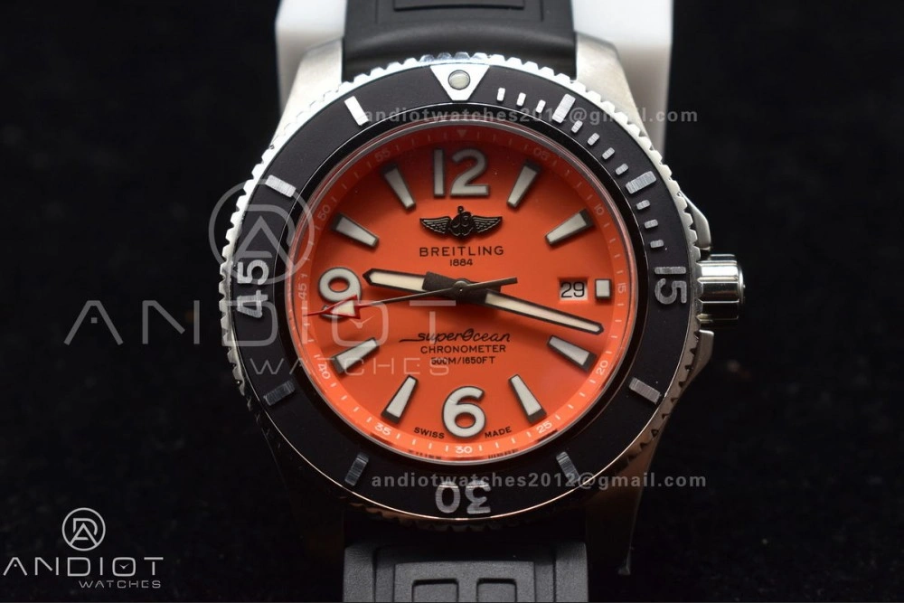 Superocean Automatic 44 TF 1:1 Best Edition Orange Dial Black Bezel On Black Rubber Strap A Packable 478