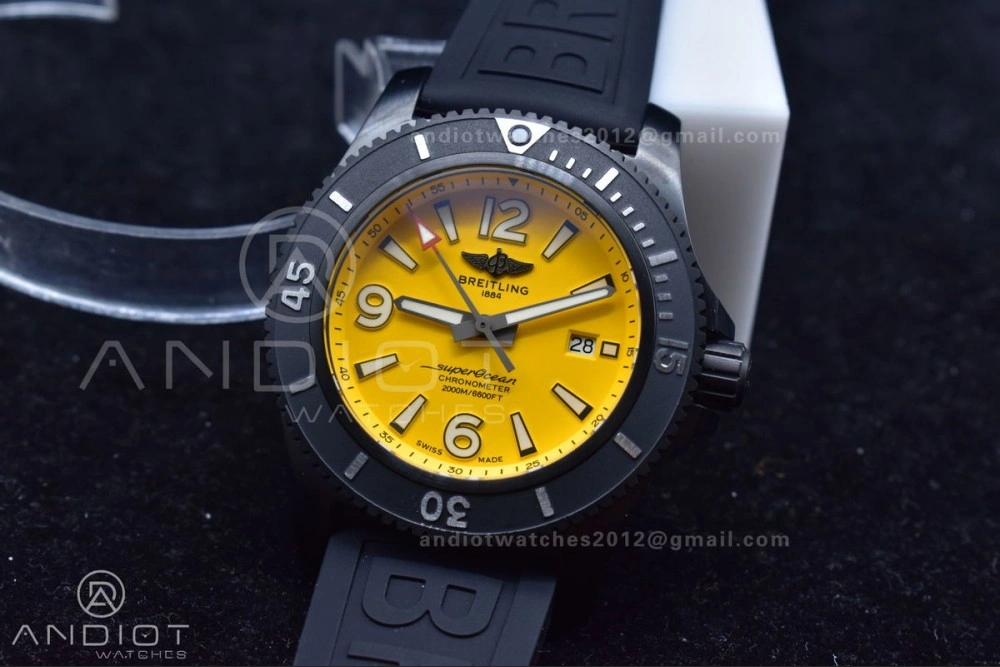 Superocean Automatic 44 TF 1:1 Best Edition Yellow Dial Black Bezel on Black Rubber Strap A Stylish 202