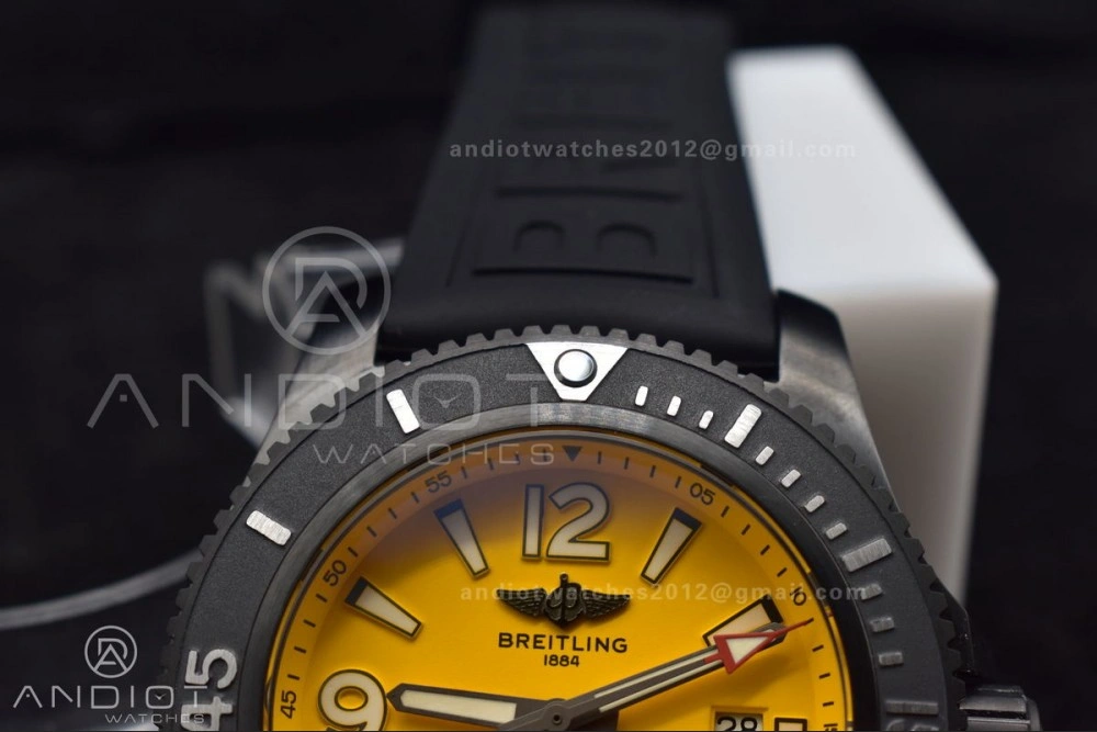 Superocean Automatic 44 TF 1:1 Best Edition Yellow Dial Black Bezel on Black Rubber Strap A Stylish 202