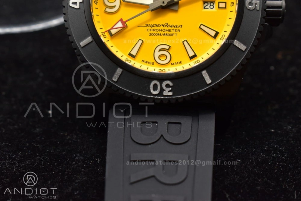 Superocean Automatic 44 TF 1:1 Best Edition Yellow Dial Black Bezel on Black Rubber Strap A Stylish 202