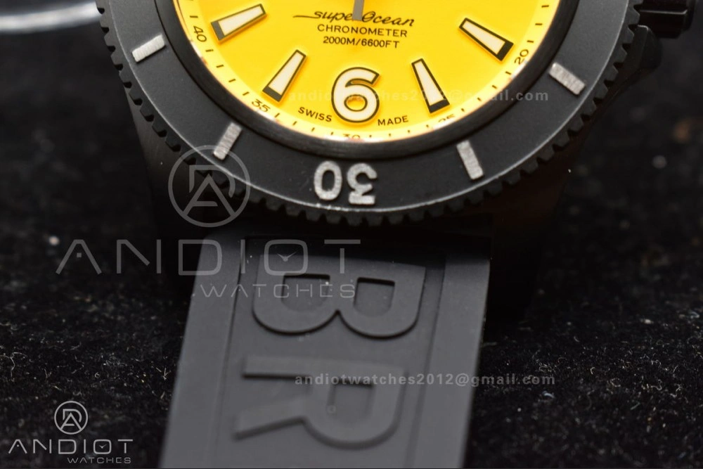 Superocean Automatic 44 TF 1:1 Best Edition Yellow Dial Black Bezel on Black Rubber Strap A Stylish 202