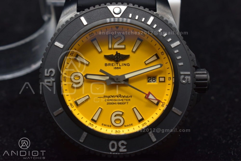 Superocean Automatic 44 TF 1:1 Best Edition Yellow Dial Black Bezel on Black Rubber Strap A Stylish 202