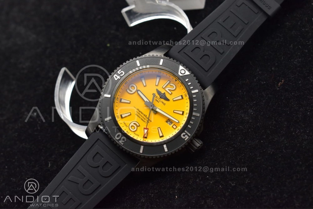Superocean Automatic 44 TF 1:1 Best Edition Yellow Dial Black Bezel on Black Rubber Strap A Stylish 202
