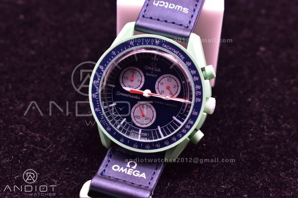 Swatch x Omega Bioceramic Moonwatch Mission to Earth on Nylon Strap Quartz Functional 86