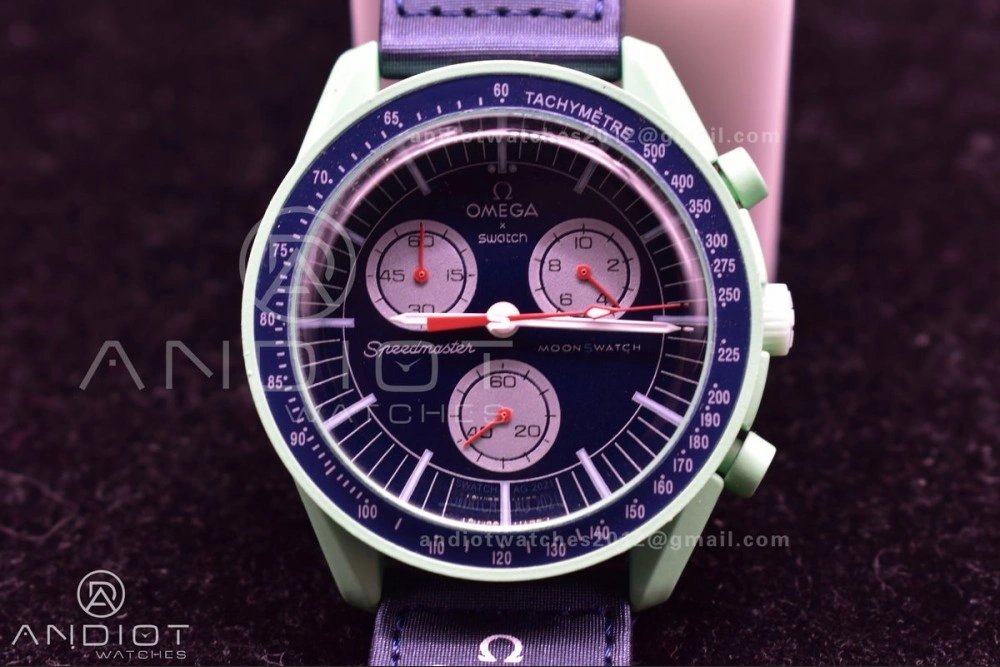 Swatch x Omega Bioceramic Moonwatch Mission to Earth on Nylon Strap Quartz Functional 86