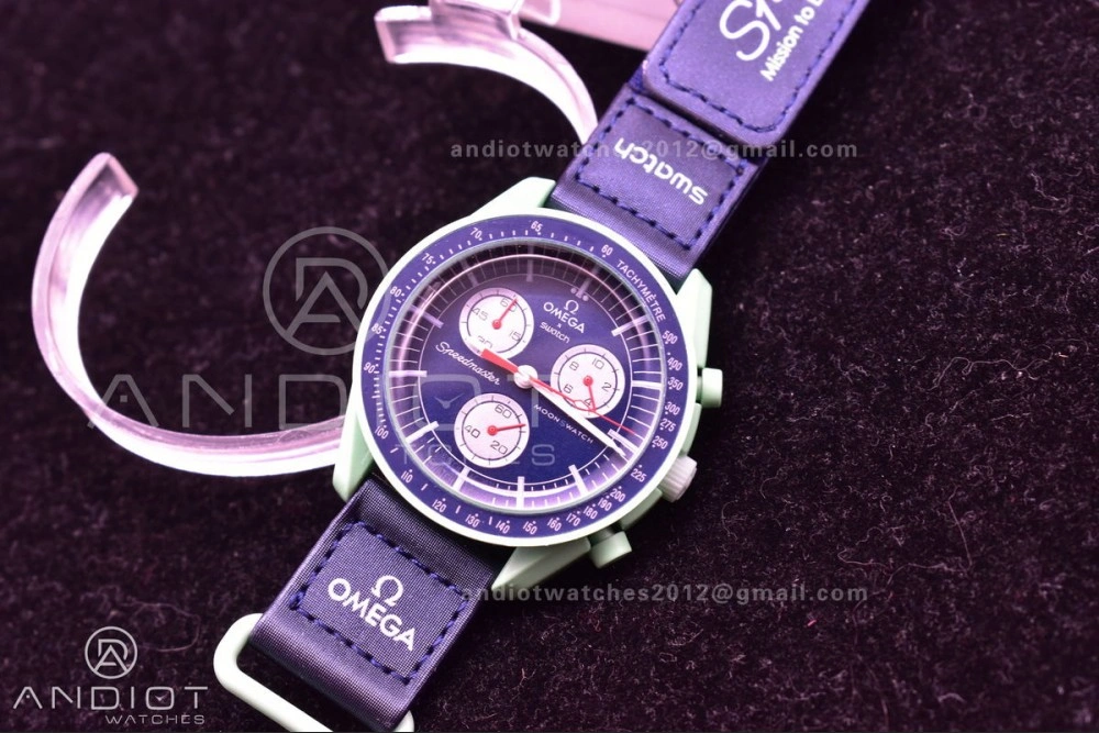 Swatch x Omega Bioceramic Moonwatch Mission to Earth on Nylon Strap Quartz Functional 86
