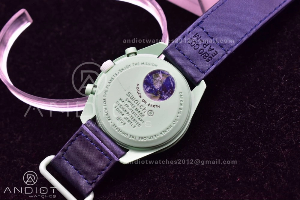 Swatch x Omega Bioceramic Moonwatch Mission to Earth on Nylon Strap Quartz Functional 86