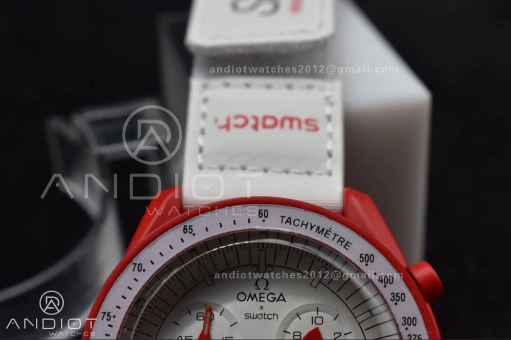 Chic Swatch x Omega Bioceramic Moonwatch Mission to Mars on Nylon Strap Quartz 89