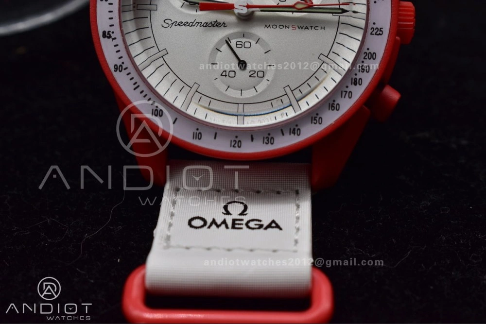 Chic Swatch x Omega Bioceramic Moonwatch Mission to Mars on Nylon Strap Quartz 89