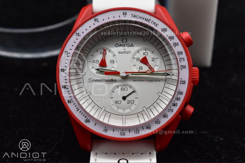Chic Swatch x Omega Bioceramic Moonwatch Mission to Mars on Nylon Strap Quartz 89
