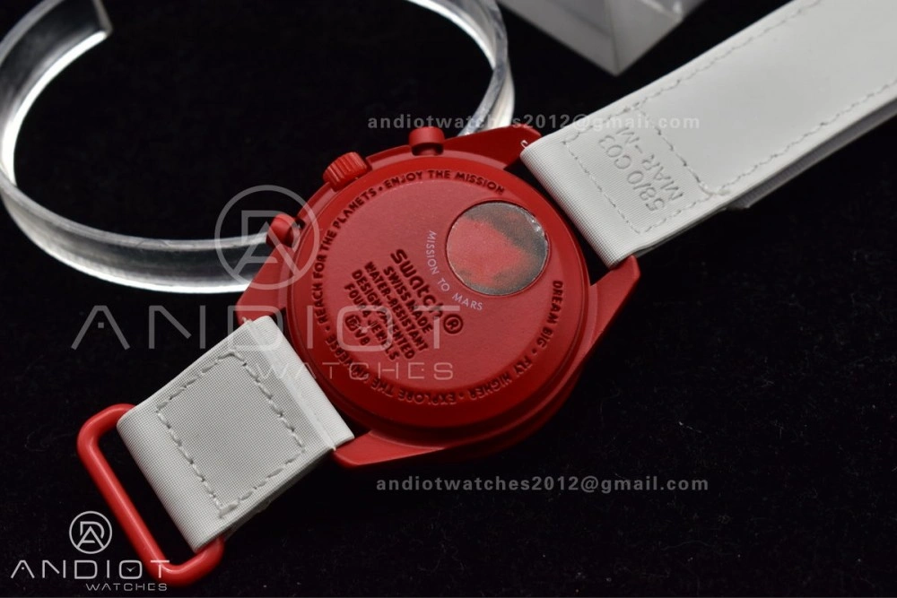 Chic Swatch x Omega Bioceramic Moonwatch Mission to Mars on Nylon Strap Quartz 89